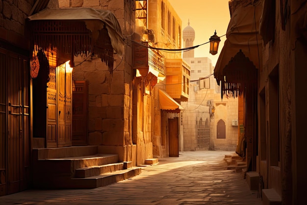 Foto calle árabe tradicional colores cálidos distrito histórico tradicional arquitectura árabe oriente medio