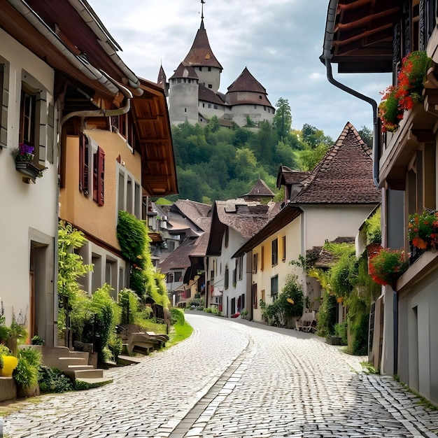 calle de la casa suiza en el papel tapiz de la ciudad por Ai