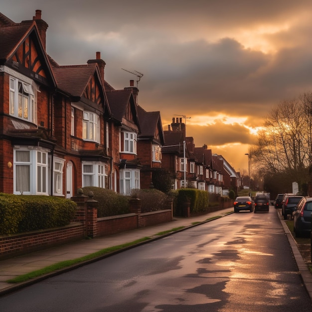 una calle con casas en el fondo