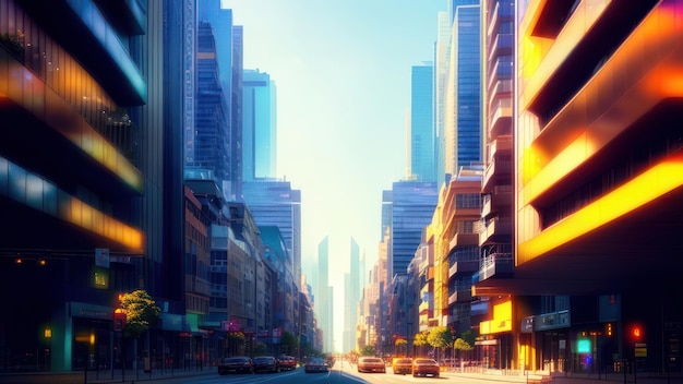 Una calle de la ciudad con un edificio al fondo.