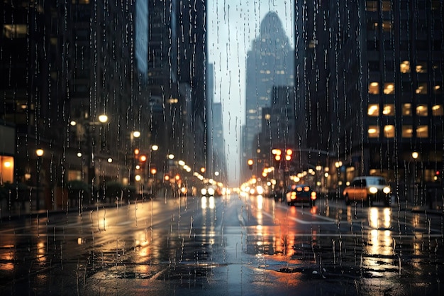 La calle de la ciudad experimenta una fuerte lluvia durante la lluvia torrencial