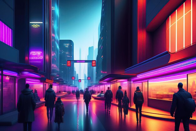 Calle de la ciudad futurista en un estilo cyberpunk