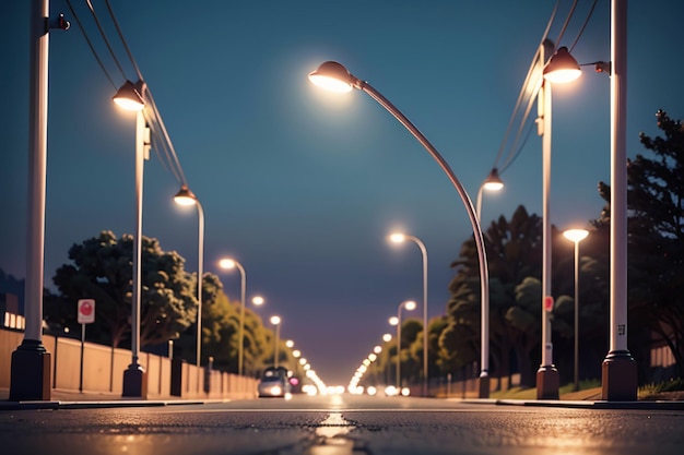 La calle de la ciudad, la línea de tráfico, el cruce de carreteras, las luces de la calle, el fondo del papel tapiz de la ciudad.