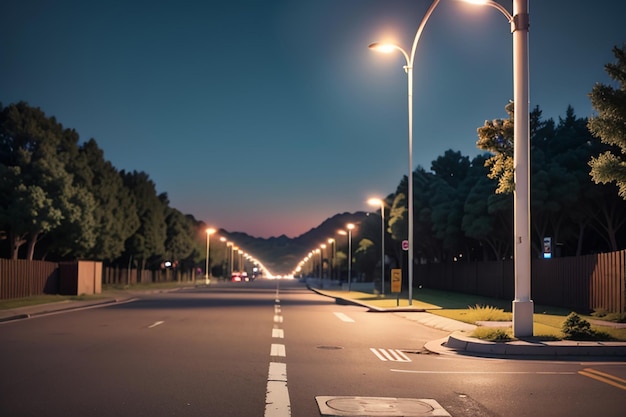 La calle de la ciudad, la línea de tráfico, el cruce de carreteras, las luces de la calle, el fondo del papel tapiz de la ciudad.