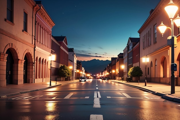 La calle de la ciudad, la línea de tráfico, el cruce de carreteras, las luces de la calle, el fondo del papel tapiz de la ciudad.