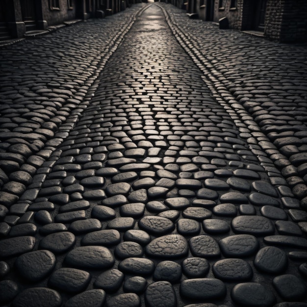 Foto una calle de la ciudad de londres con una foto en blanco y negro de una calle adoquinada.