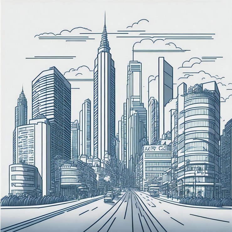 Calle de la ciudad moderna con rascacielos y carreteras Ilustración generada por Ai