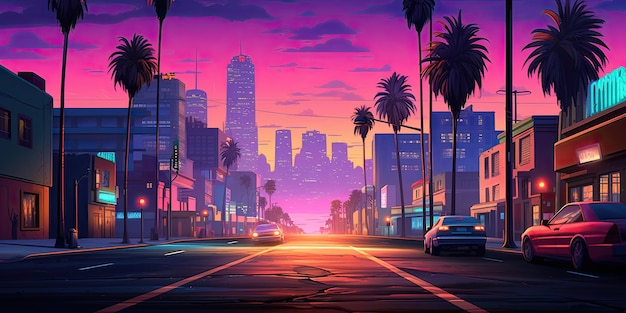 Foto calle de la ciudad en la noche coloridas ilustraciones estilo cómic