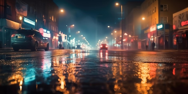 Calle de la ciudad por la noche después de la lluvia