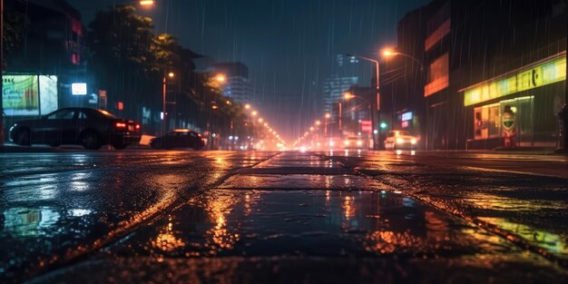 Calle de la ciudad por la noche después de la lluvia