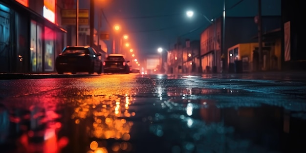 Calle de la ciudad por la noche después de la lluvia