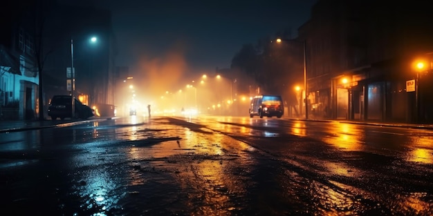 Calle de la ciudad por la noche después de la lluvia