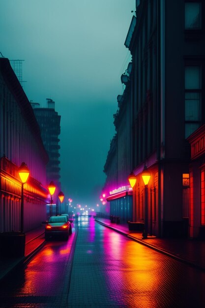 La calle de la ciudad por la noche generó Ai