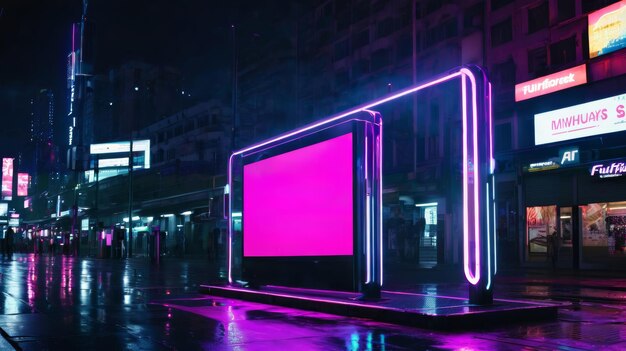 Foto la calle de la ciudad por la noche con luces de neón