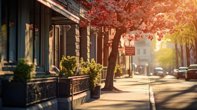 Una calle de la ciudad en primavera