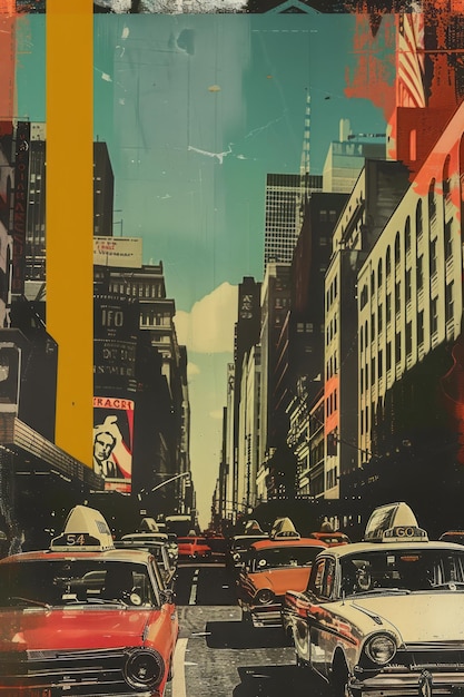 Foto la calle de la ciudad vintage se encuentra con vectores modernos audaces en un collage dinámico