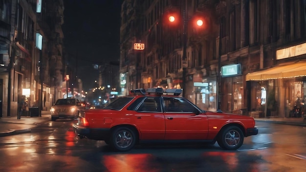 Calle con un coche con luces de parada