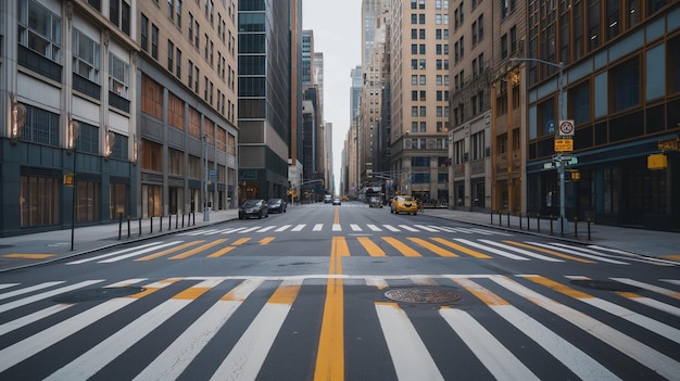 una calle con un cruce peatonal de rayas amarillas y blancas y una línea amarilla que dice cita gratuita