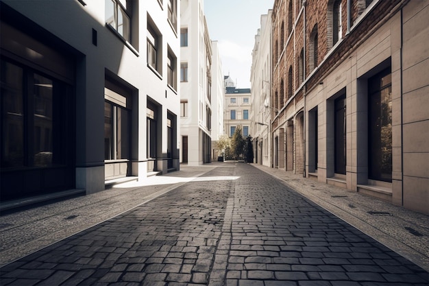 Una calle europea vacía durante el día.