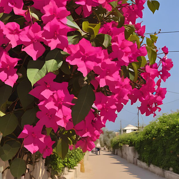 una calle con flores que dicen que te quiero