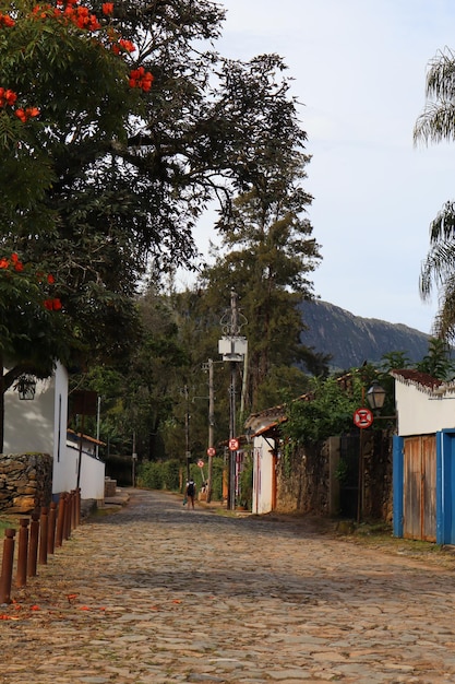 Foto una calle frente a una casa con árboles y un letrero que dice 'la casa de los