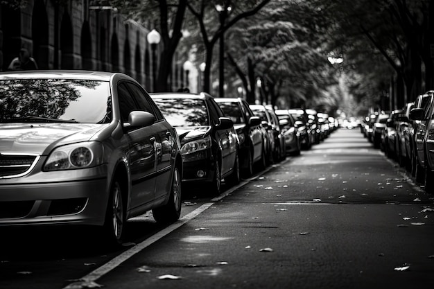 La calle durante las horas pico tiene una fila de autos esperando.