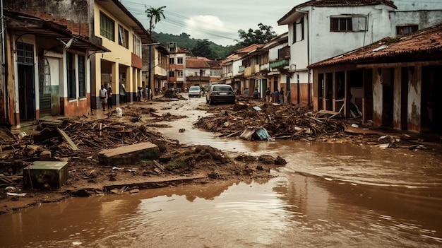 Una calle inundada en la ciudad de trinidad