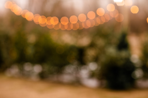 Calle de invierno de Navidad con árbol e iluminación festiva bokeh