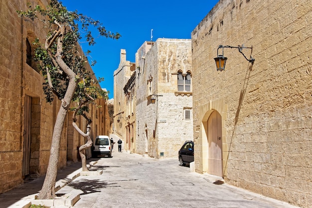 Calle con lámpara en Mdina, Malta