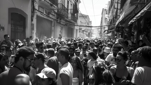 Calle llena de gente divirtiéndose