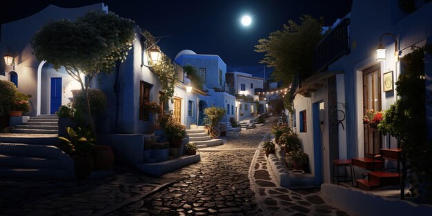 Foto una calle con una luna en el cielo