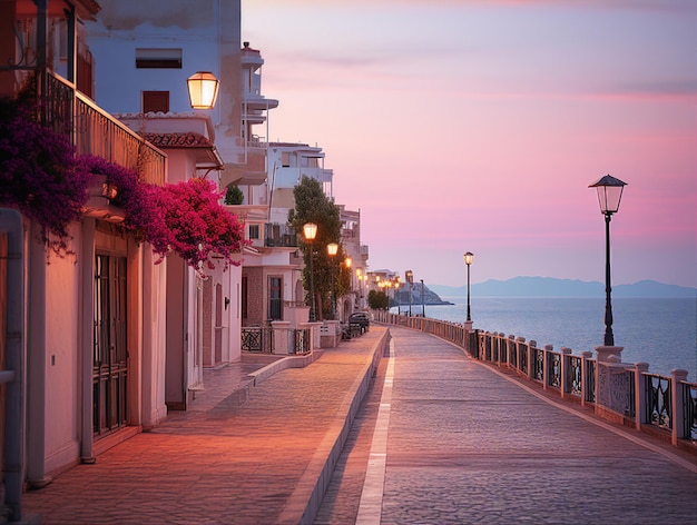 una calle con una luz y una farola