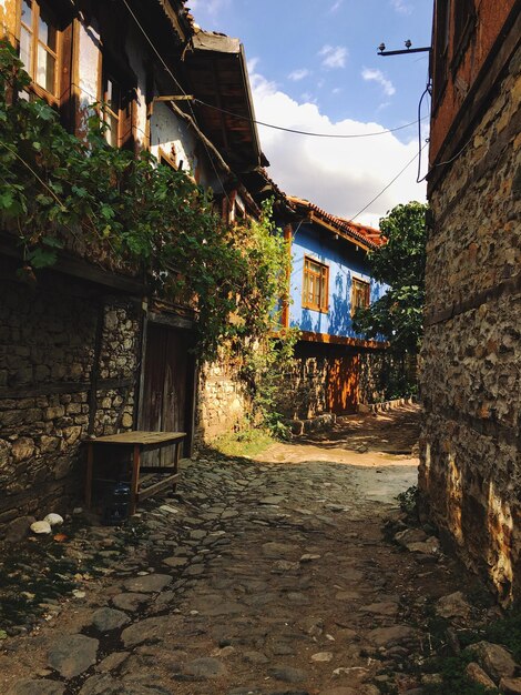 Foto calle en medio de casas en la ciudad