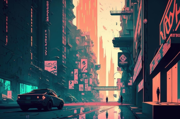 Calle en una metrópolis cyberpunk