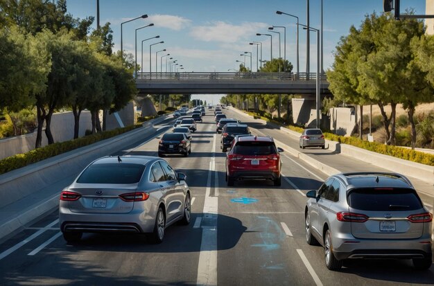 La calle moderna de la ciudad con vehículos