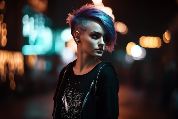 Calle de mujer punk futurista Generar Ai