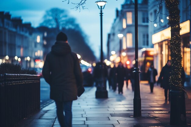 La calle de la noche desenfocada