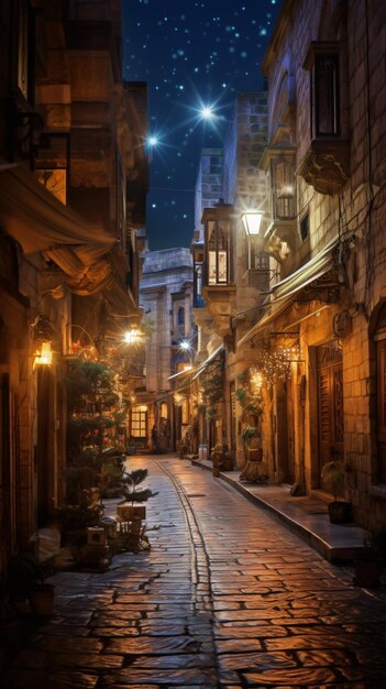 Foto calle nocturna en la ciudad vieja de jerusalén