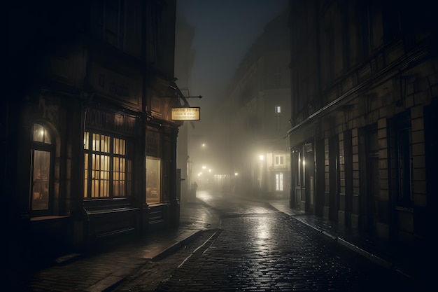 Una calle oscura con un letrero que dice 'la palabra' en él '