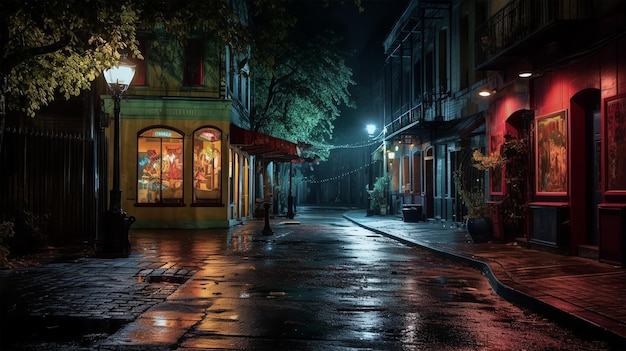 Una calle oscura en la noche