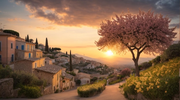 Una calle de una pequeña ciudad en el sur de Italia situada en la cima de una colina