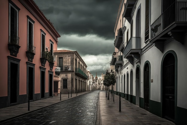 Calle de un pequeño pueblo al atardecer Creado con tecnología de IA generativa