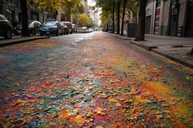 Una calle que tiene mucha pintura IA generativa