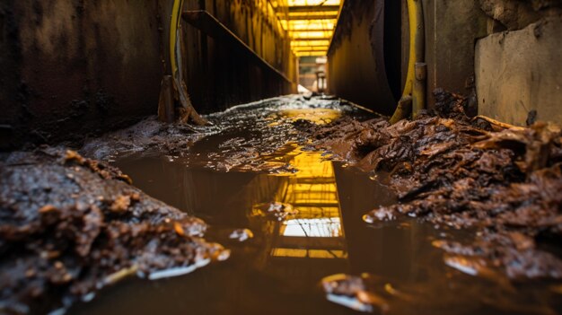 una calle sucia con un charco de agua