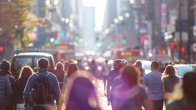 Foto calle urbana ocupada durante la hora pico con viajeros diversos que muestran la vida de la ciudad concepto vida de la ciudad hora pico calle urbana viajeros diversos