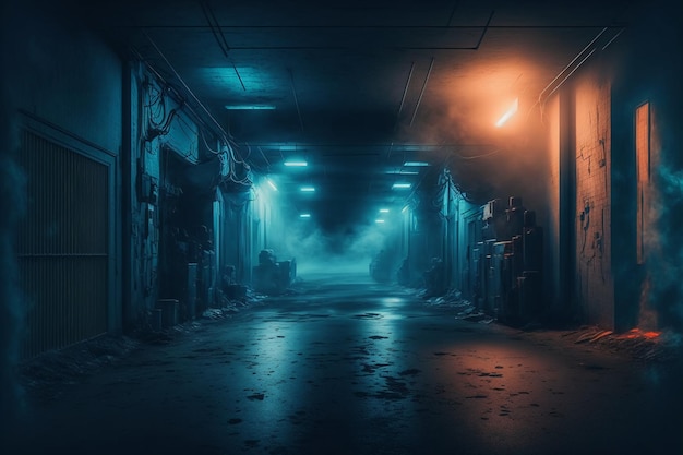 Una calle vacía oscura fondo azul oscuro