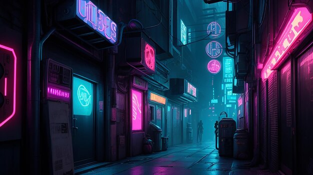 Foto el callejón futurista del cyberpunk