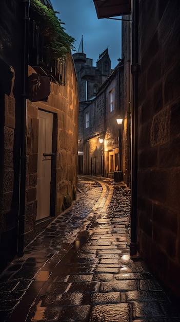 Un callejón oscuro con un letrero que dice 'el camino a st. Andrés '