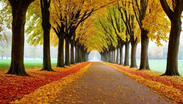 callejón de otoño callejón de árboles en el parque en el tiempo de otoño