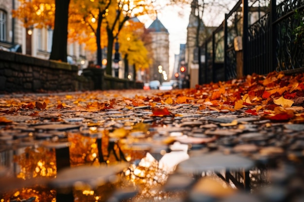 callejón de otoño con hojas amarillas ai generativo